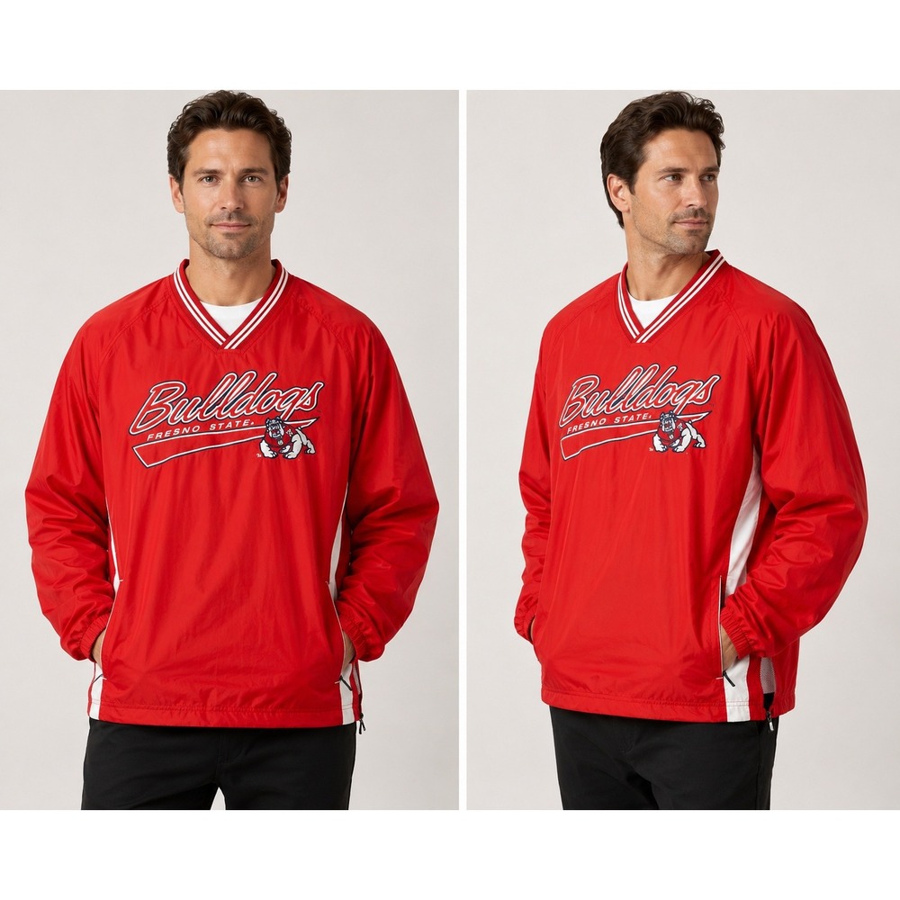 Sport-Tek Fresno State Bulldogs V-Neck Windshirt Red Mens XL Pullover Jacket